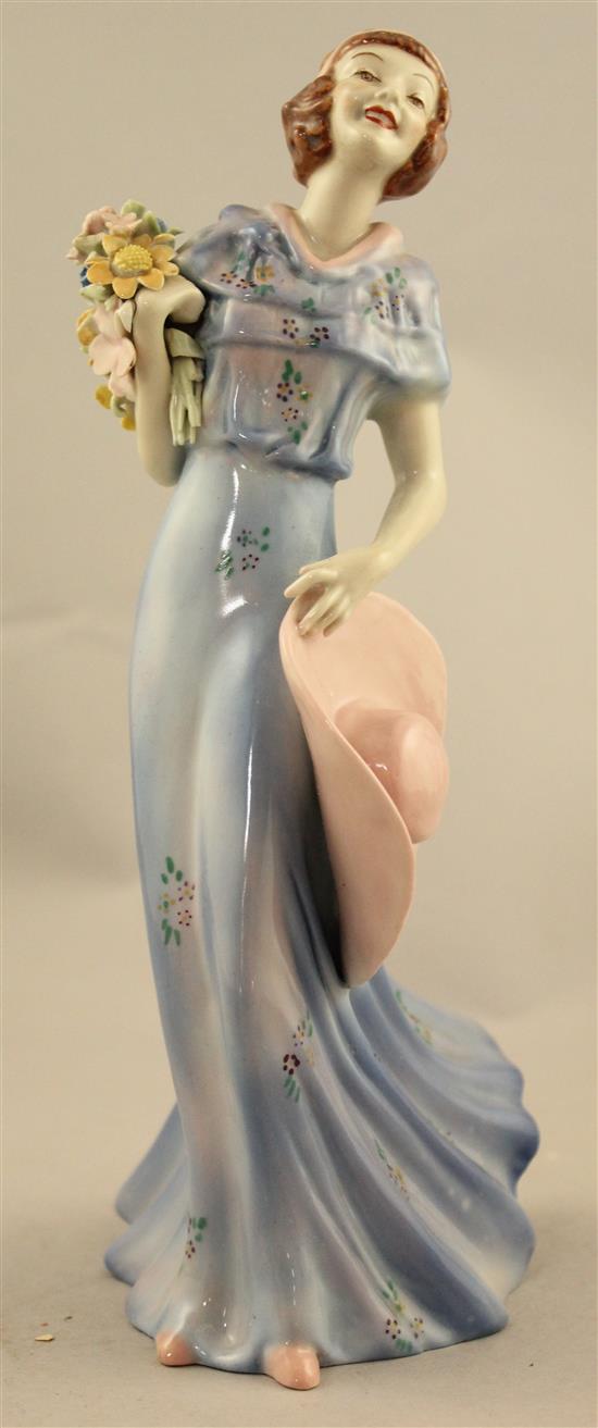 A rare Wade Art Deco underglaze porcelain figure of Grace, c.1938m 24cm